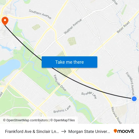 Frankford Ave & Sinclair Ln Sb to Morgan State University map