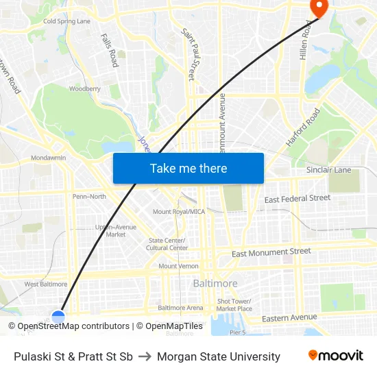 Pulaski St & Pratt St Sb to Morgan State University map