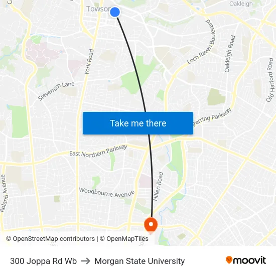 300 Joppa Rd Wb to Morgan State University map