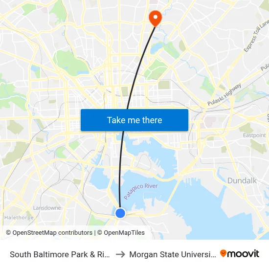 South Baltimore Park & Ride to Morgan State University map