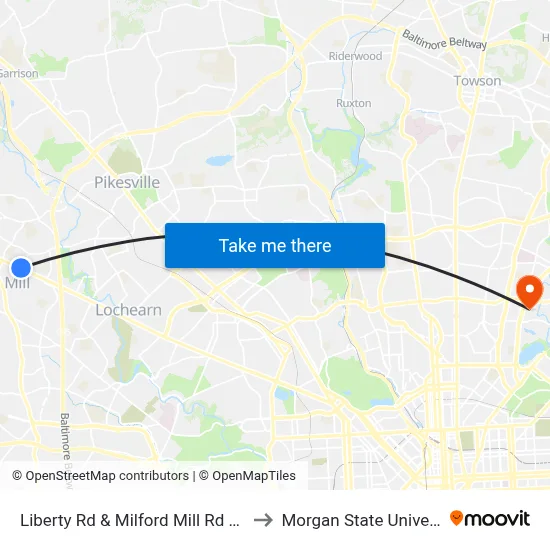 Liberty Rd & Milford Mill Rd FS Nb to Morgan State University map