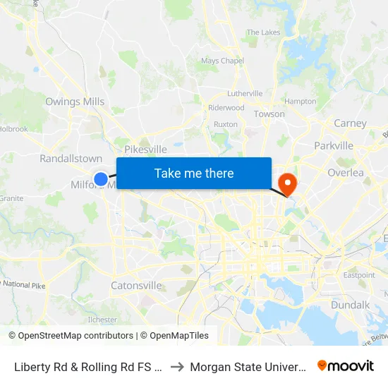 Liberty Rd & Rolling Rd FS Wb to Morgan State University map