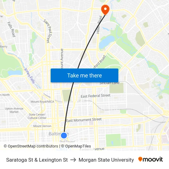 Saratoga St & Lexington St to Morgan State University map