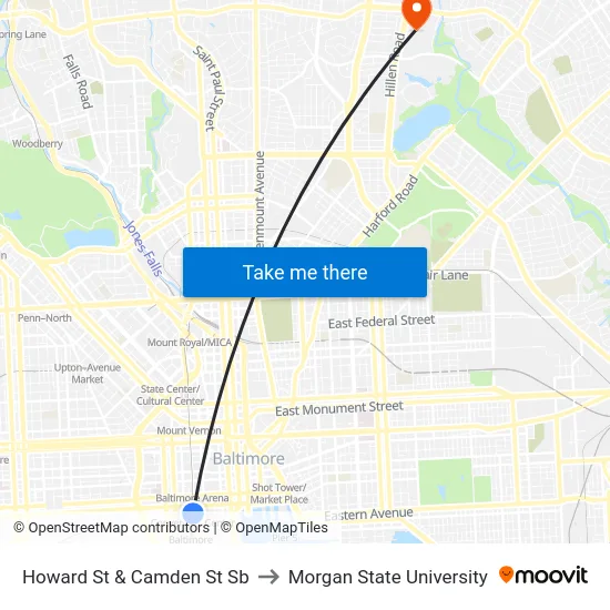 Howard St & Camden St Sb to Morgan State University map