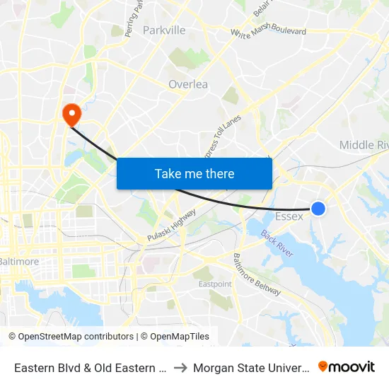 Eastern Blvd & Old Eastern Ave to Morgan State University map