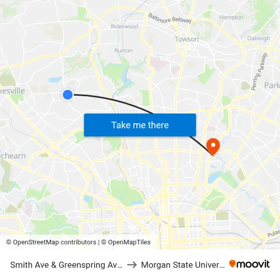 Smith Ave & Greenspring Ave Eb to Morgan State University map