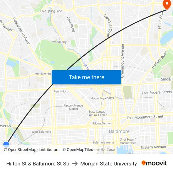 Hilton St & Baltimore St Sb to Morgan State University map