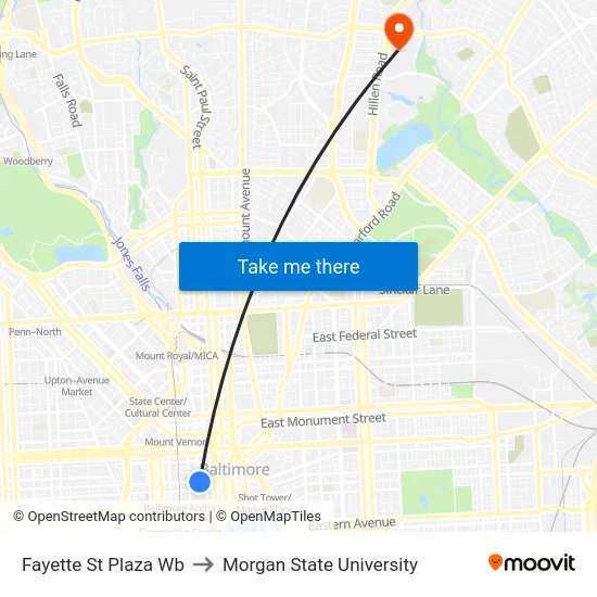 Fayette St Plaza Wb to Morgan State University map
