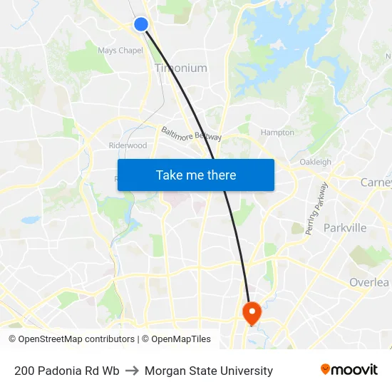 200 Padonia Rd Wb to Morgan State University map