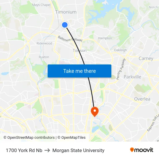 1700 York Rd Nb to Morgan State University map