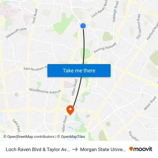 Loch Raven Blvd & Taylor Ave Nb to Morgan State University map
