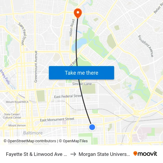 Fayette St & Linwood Ave Eb to Morgan State University map