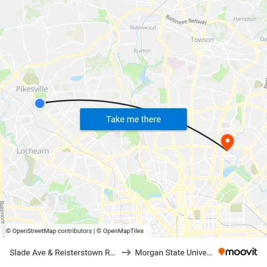 Slade Ave & Reisterstown Rd Wb to Morgan State University map