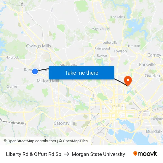 Liberty Rd & Offutt Rd Sb to Morgan State University map