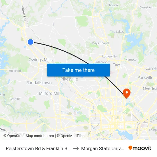 Reisterstown Rd & Franklin Blvd Sb to Morgan State University map