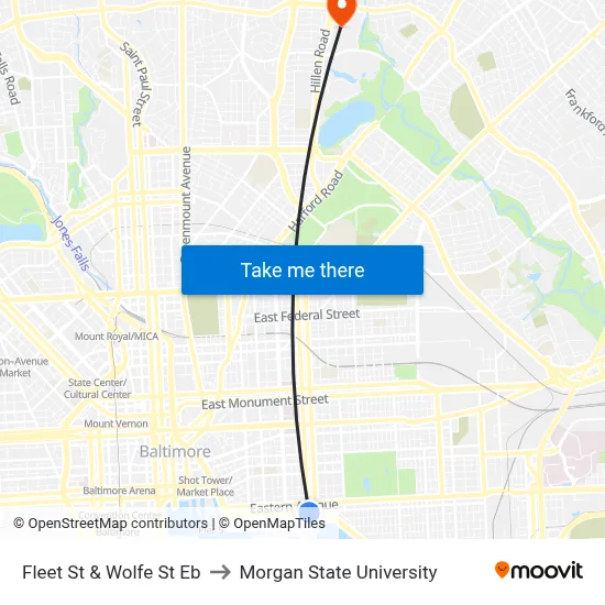 Fleet St & Wolfe St Eb to Morgan State University map