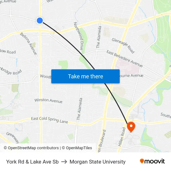 York Rd & Lake Ave Sb to Morgan State University map