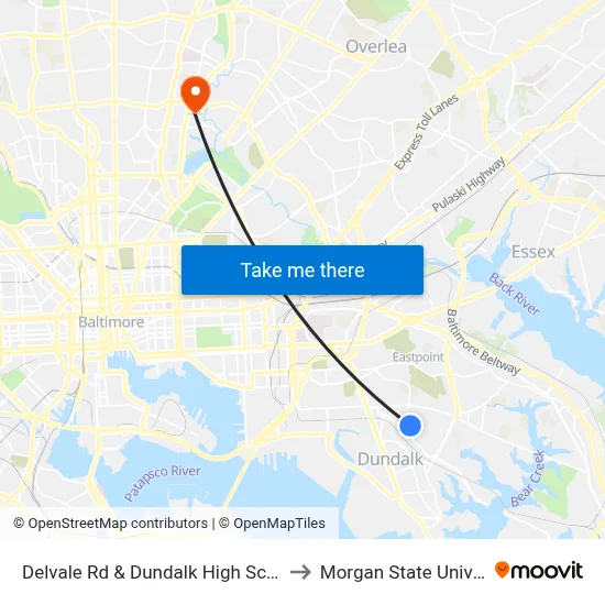 Delvale Rd & Dundalk High School Nb to Morgan State University map