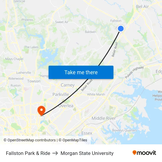 Fallston Park & Ride to Morgan State University map