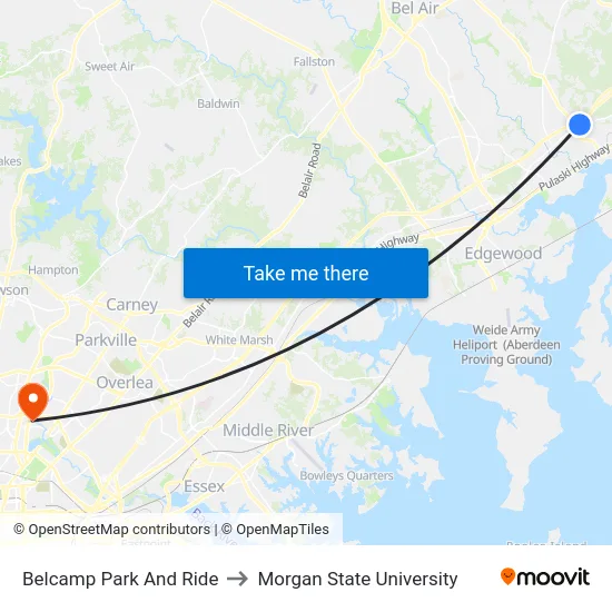 Belcamp Park And Ride to Morgan State University map
