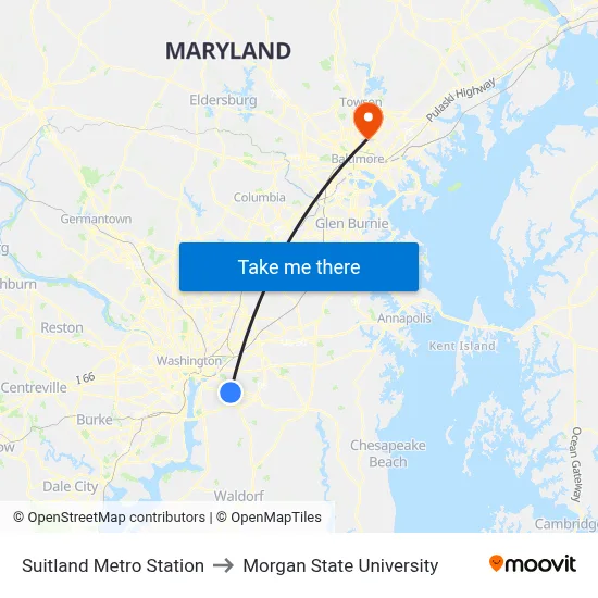 Suitland Metro Station to Morgan State University map
