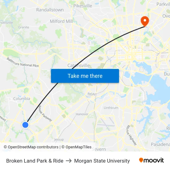 Broken Land Park & Ride to Morgan State University map
