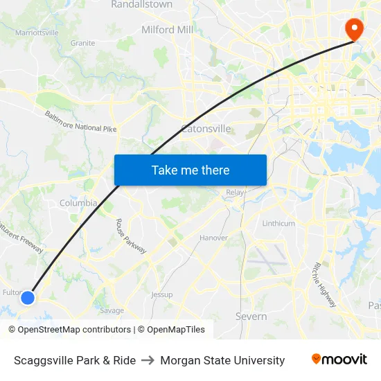 Scaggsville Park & Ride to Morgan State University map