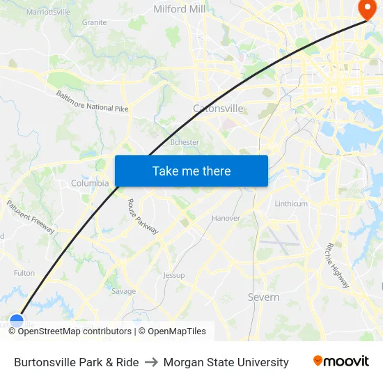 Burtonsville Park & Ride to Morgan State University map