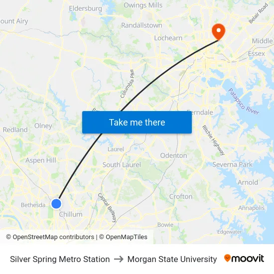 Silver Spring Metro Station to Morgan State University map