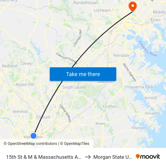 15th St & M & Massachusetts Ave NW Mid Nb to Morgan State University map