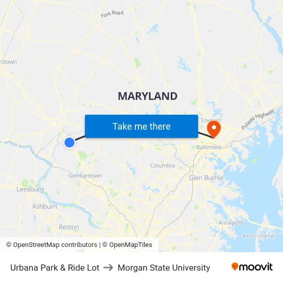 Urbana Park & Ride Lot to Morgan State University map