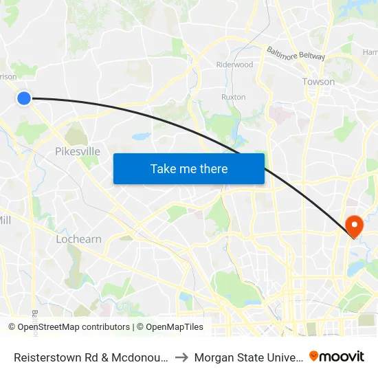 Reisterstown Rd & Mcdonough Rd to Morgan State University map