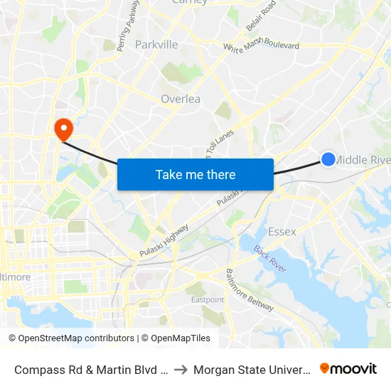 Compass Rd & Martin Blvd Wb to Morgan State University map