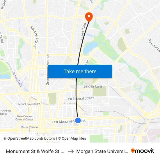 Monument St & Wolfe St Eb to Morgan State University map