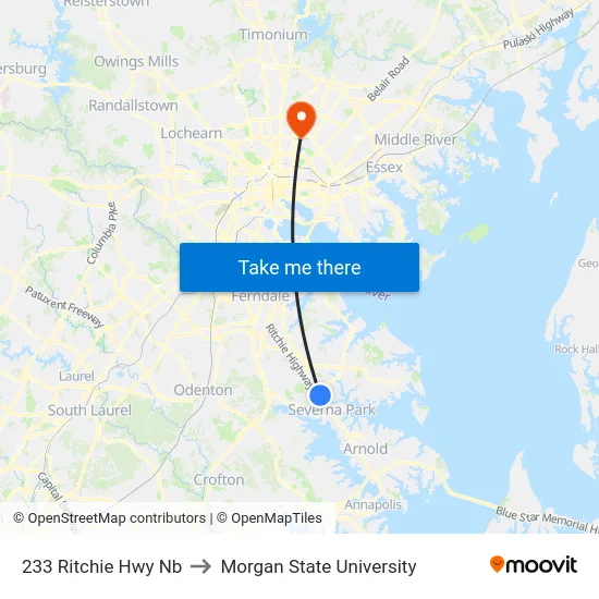 233 Ritchie Hwy Nb to Morgan State University map