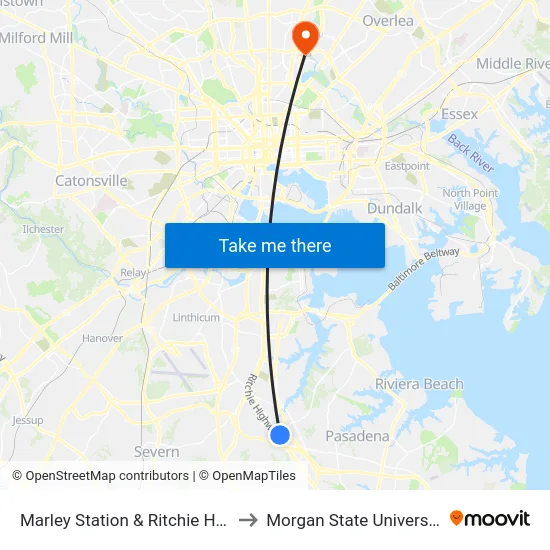Marley Station & Ritchie Hwy to Morgan State University map