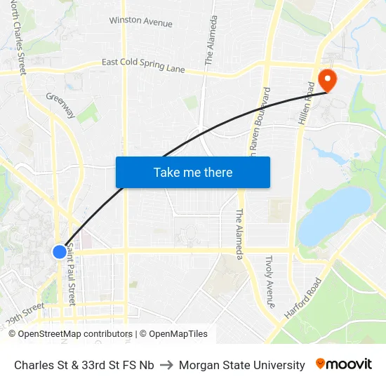 Charles St & 33rd St FS Nb to Morgan State University map