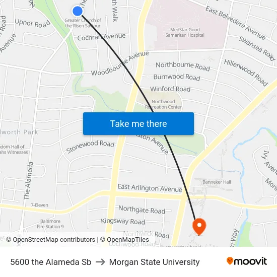 5600 the Alameda Sb to Morgan State University map
