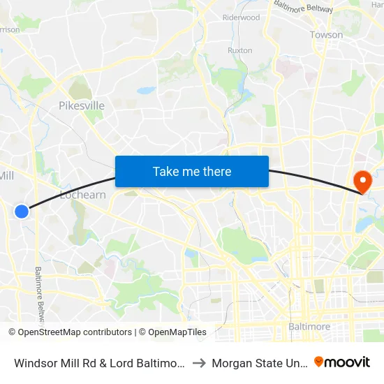 Windsor Mill Rd & Lord Baltimore Dr FS Wb to Morgan State University map