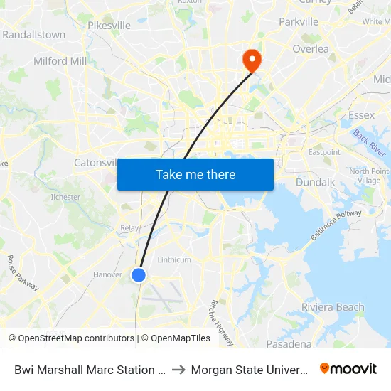 Bwi Marshall Marc Station Sb to Morgan State University map