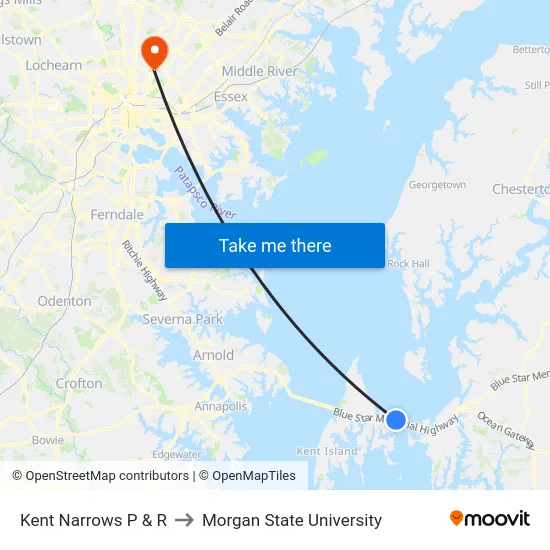 Kent Narrows P & R to Morgan State University map