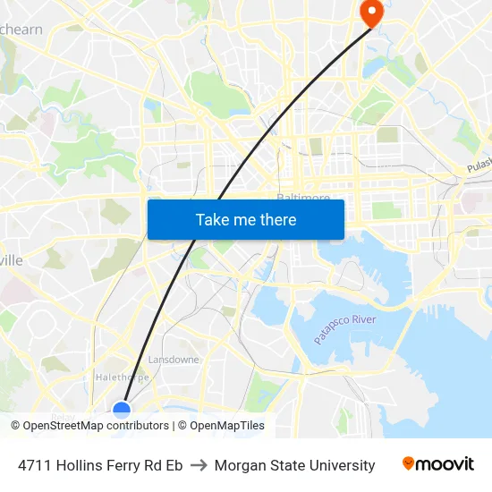 4711 Hollins Ferry Rd Eb to Morgan State University map