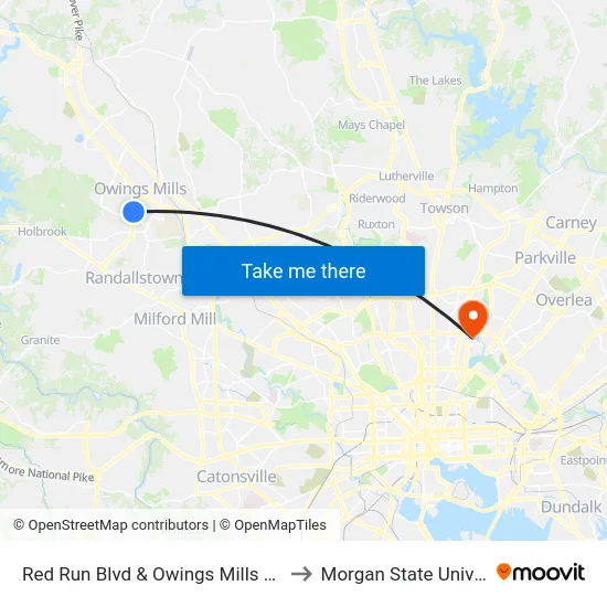 Red Run Blvd & Owings Mills Blvd Wb to Morgan State University map