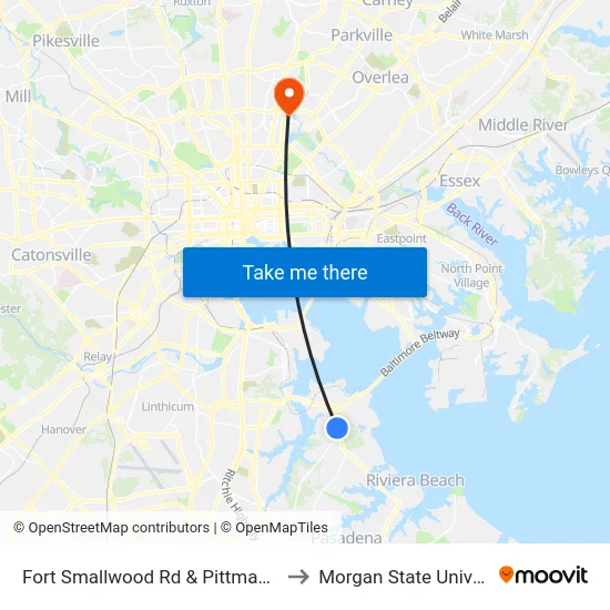 Fort Smallwood Rd & Pittman Rd Sb to Morgan State University map