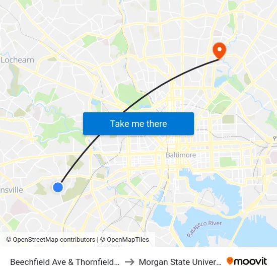 Beechfield Ave & Thornfield Ave to Morgan State University map