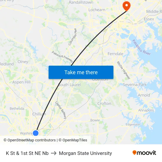 K St & 1st St NE Nb to Morgan State University map