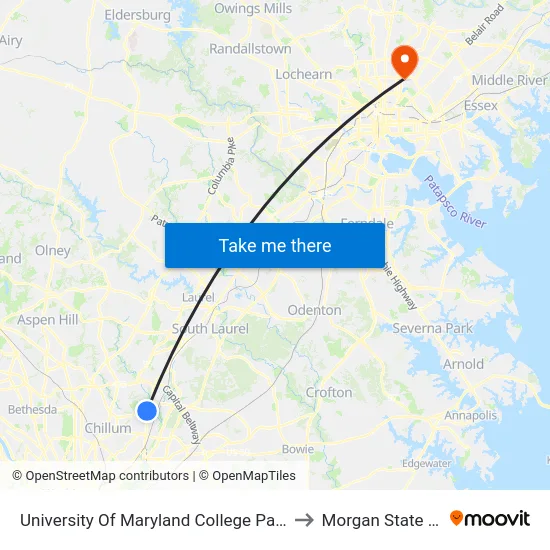 University Of Maryland College Park (Stadium Dr.) Nb to Morgan State University map
