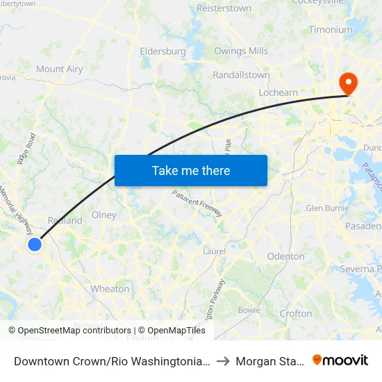 Downtown Crown/Rio Washingtonian Center & Ellington Boulevard to Morgan State University map