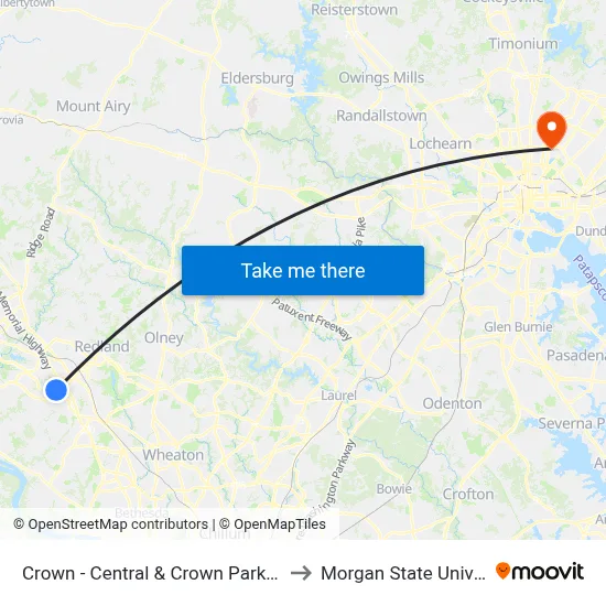 Crown - Central & Crown Park Avenue to Morgan State University map