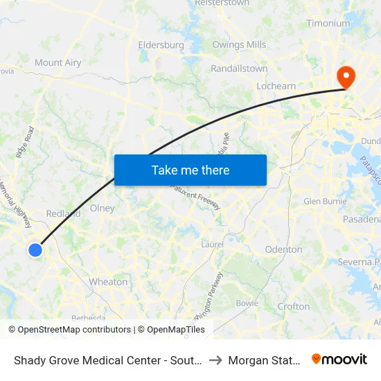 Shady Grove Medical Center - South & Medical Center Way to Morgan State University map